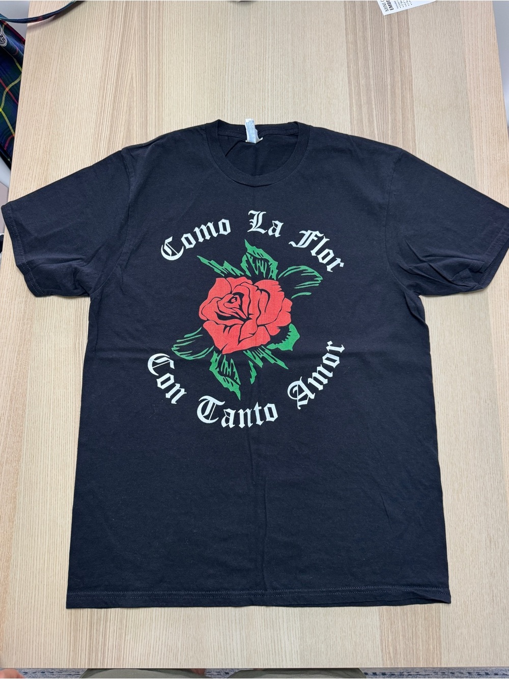 Black Graphic Tee with Red Rose and Selena Quintanilla Lyrics